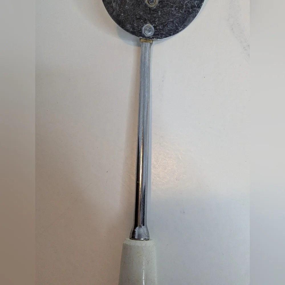 Ekco Slotted Angled Vtg Spatula Chromium Plated - Plastic White Handle 13” Long